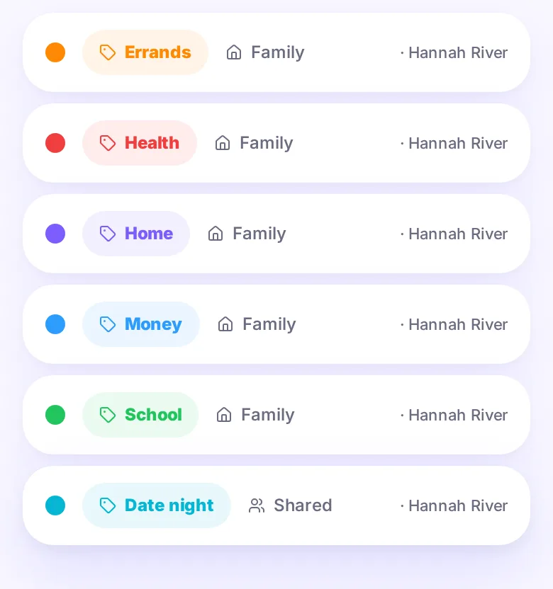 Daniel's labels: five Family labels and Date night, shared with him